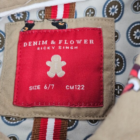 Denim & Flower Santa Dabbing Brown Short Sleeve Button Down Boys Size 6/7 NWT - Picture 6 of 10